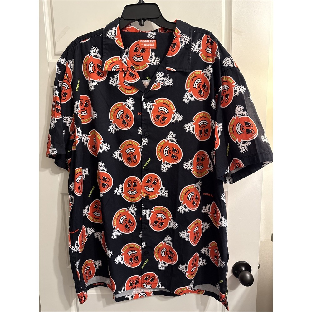 BORN FLY Men's Shirt Size 3XL Mr Fly Guy Short Sleeve Black NWT